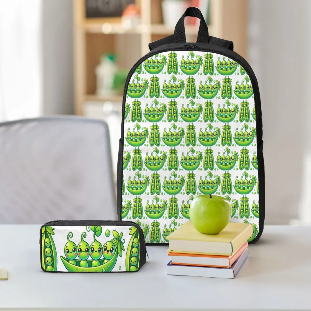 Vibrant In Color Cute Pea Pattern Backpack Boys Girls BookBag School Bag Shoulder Bags 3ps Insulated Lunch Bag Pencil Case
