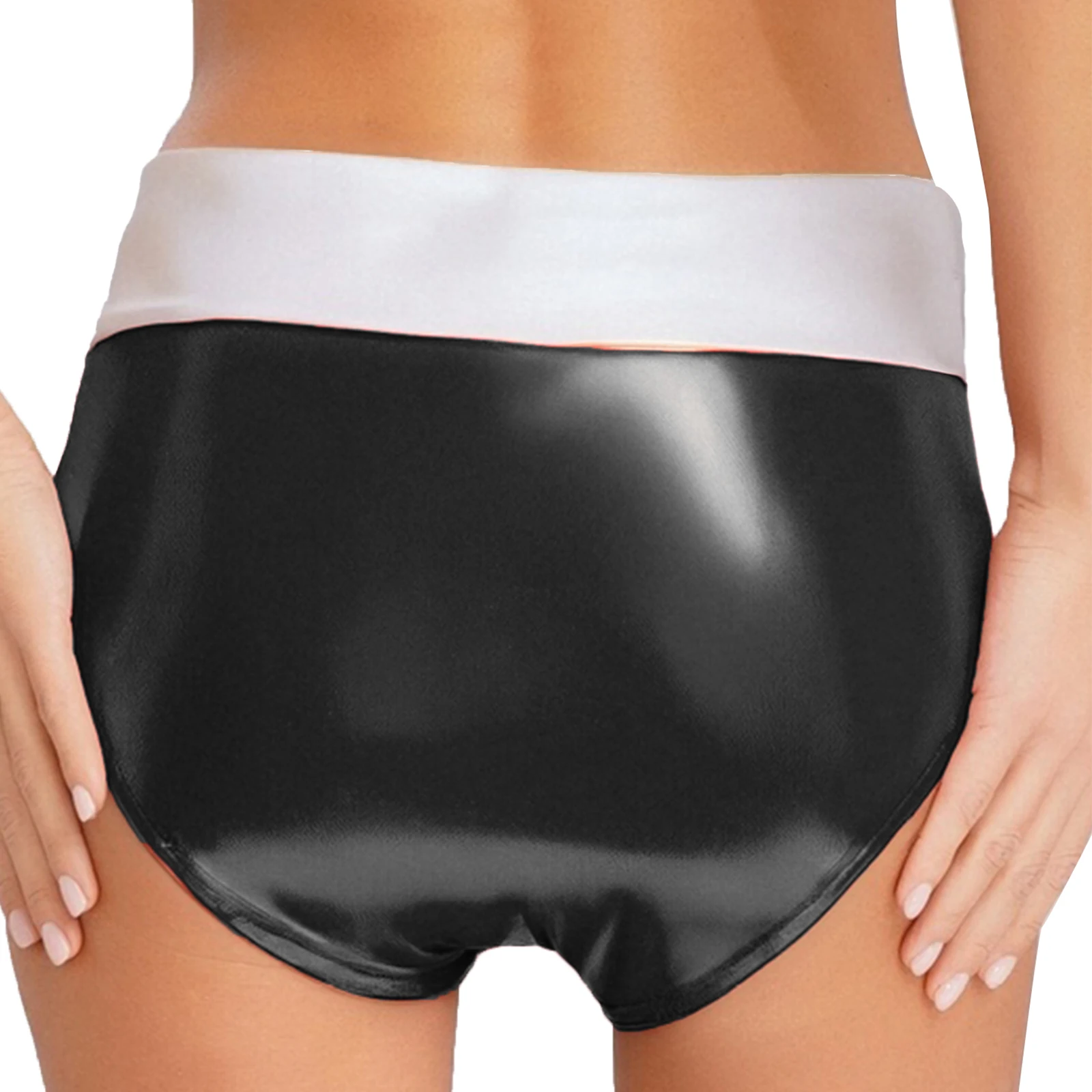 Calzoncillos Boxer de charol con aspecto mojado para mujer, pantalones cortos, trajes de fiesta rave de baile en barra, calzoncillos metálicos, disfraz rave de rendimiento brillante