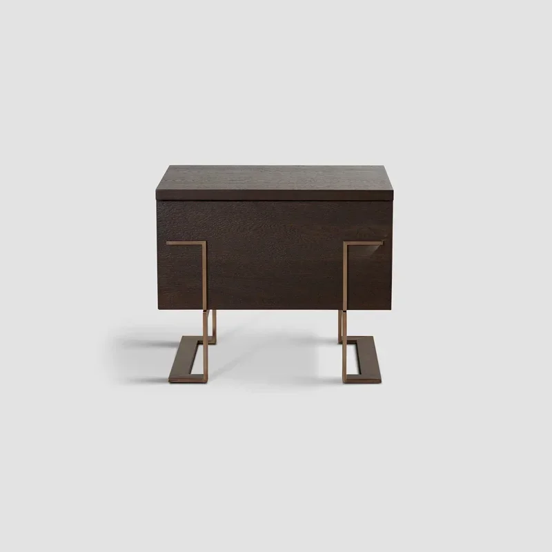 Classic Luxury Bedroom Furniture Bedside Table Oak Gold Leg Single Drawer Storage Bedside Table