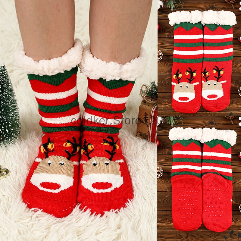 Slipper Socks for Women with Gripper Winter Non Slip Thick Fuzzy Socks Warm Cozy Christmas Gift Soft Fleece Home Grips Socks