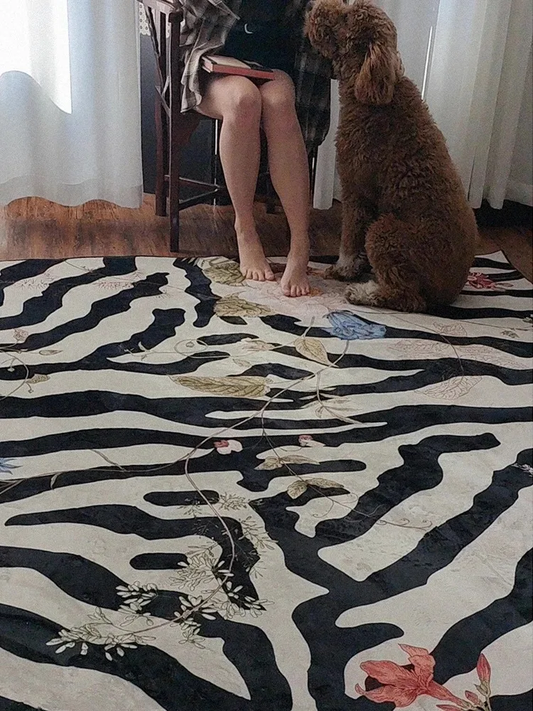 

Modern Living Room Carpet Artistic Zebra Pattern Floral Rug Home Decoration Comfortable Soft Bedroom Bedside Non-slip Floor Mat