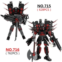 New Titan Guitor Speaker Man Building Blocks Set Creative Skibidi Toilet With Battle-axe DIY Bricks Toys For Boys Christmas Gift