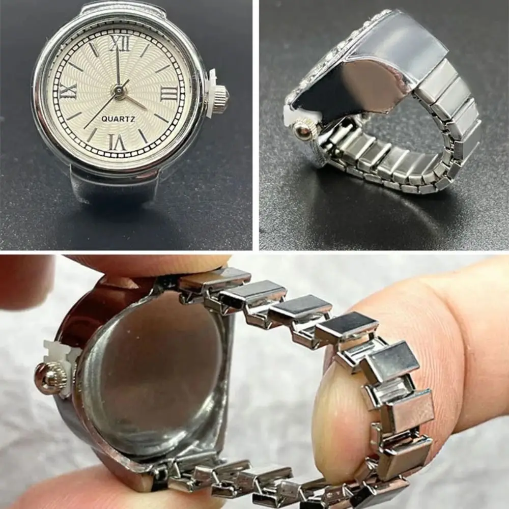 Fashion Alloy Quartz Watch Rings Vintage Punk Ring Watches Mini Adjustable Finger Ring Women Men