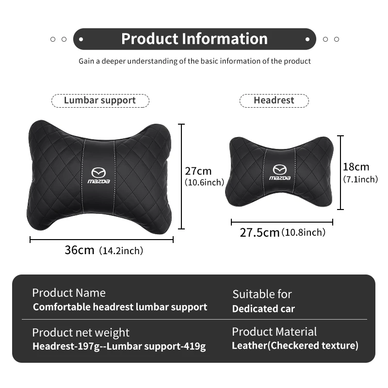 Car Headrest Neck Pillow Lumbar Support Cushion Suit Accessories For Mazda Axela Atenza CX9 MX3 MX5 RX8 RX7 MX30 CX30