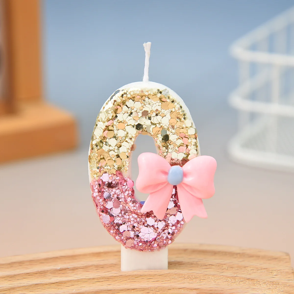 Pink bow-shaped sticker digital birthday candles - gold powder gradient candles, party gifts, birthday and anniversary candles