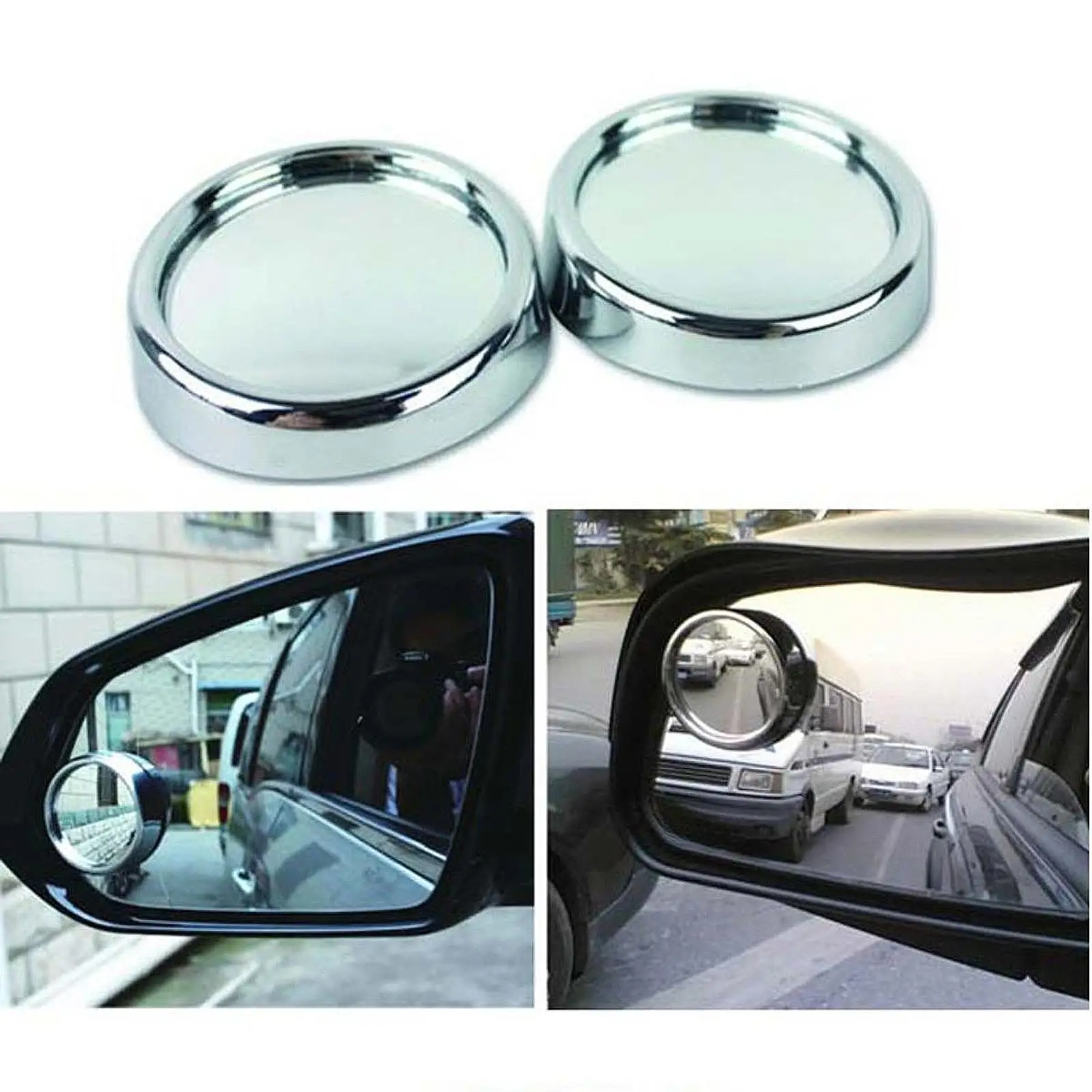

Blind Spot Mirror Silver Round Real Glass Side Accessory 360 Degree Rearview for Cars Trucks Boats Rvs