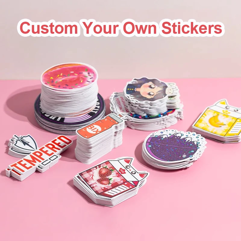 50pcs Custom Vinyl Stickers Waterproof Decorative Logo Label Laptop Cartoon Hologram Heart Star Film Stickers Anime Cute Label