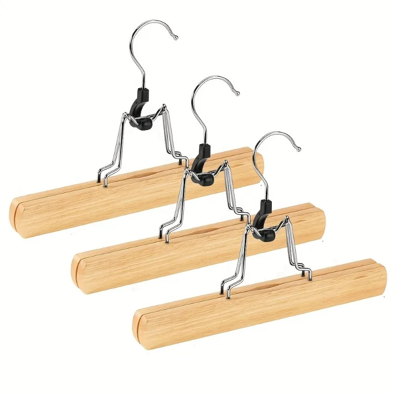 2pcs High Load Bearing Wood Bar Strong Clips For Clothing Store Wardrobe B&B Wipe Clean Long Reusable Pants Skirt Display Holder