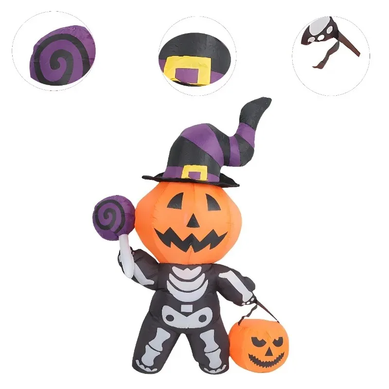 Juguetes inflables de 5,5 pies, calabaza gigante, fantasma, decoración de Halloween, jardín al aire libre, casas, decoración brillante, modelo inflado de terror