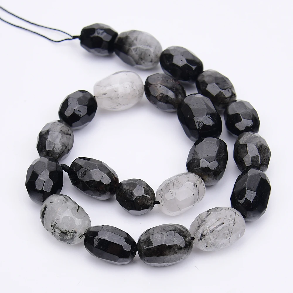 APDGG Natural Black Rutilated Quartz Faceted Nugget Loose Beads 15.5" Strand Jewelry Making DIY view 5