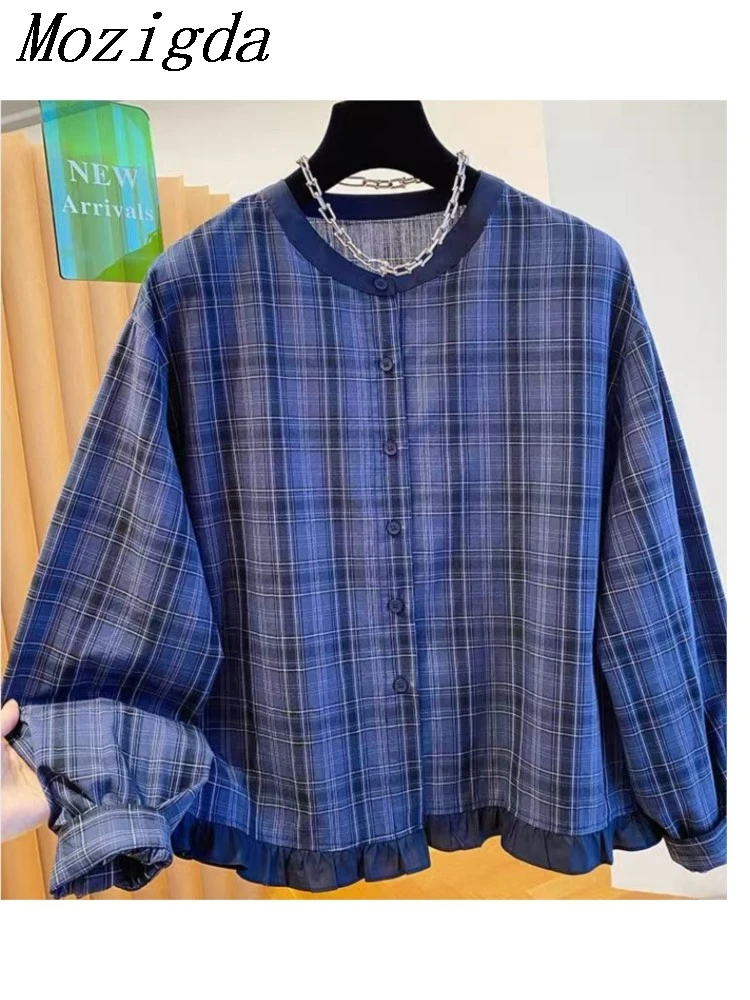 

Весенняя клетчатая рубашка большого размера, блузка, женская корейская свободная блузка с круглым вырезом, повседневные женские блузки, топы, Blusas Mujer