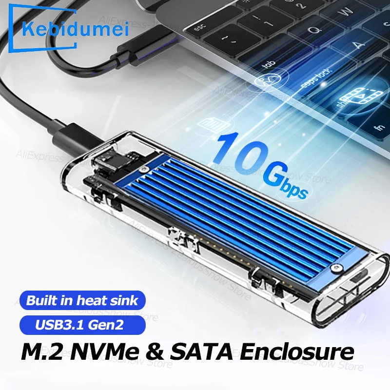 

﻿ Корпус M2 SSD NVME SATA SSD Корпус 10 Гбит/с Прозрачный корпус M.2 к USB Type C Коробка с радиатором Внешний адаптер Поддержка UASP Trim
