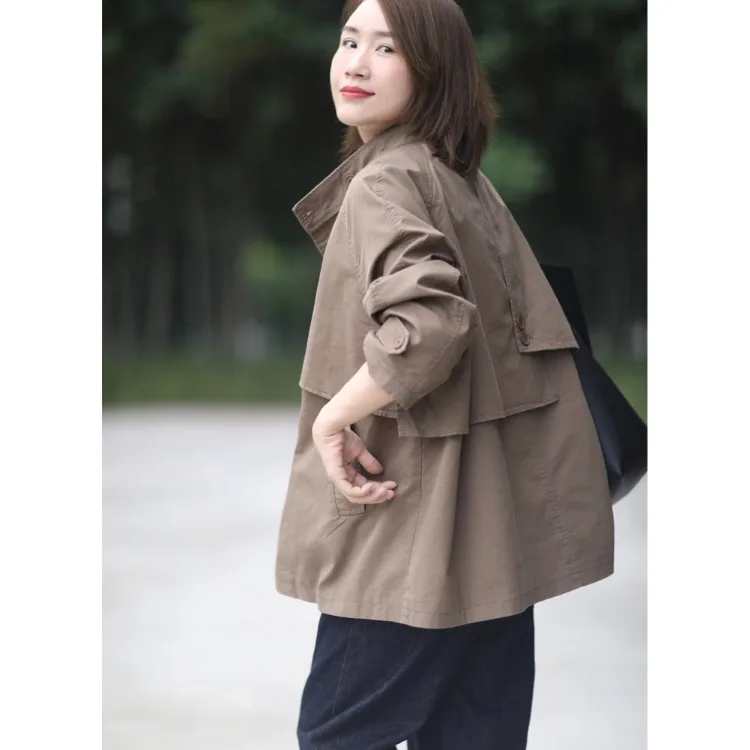 Casual Faion Abnehmen Midi Länge Stehkragen Mantel frauen Kleine Größe Offene Strickjacke Windjacke Oberbekleidung Retro Sle Lange...