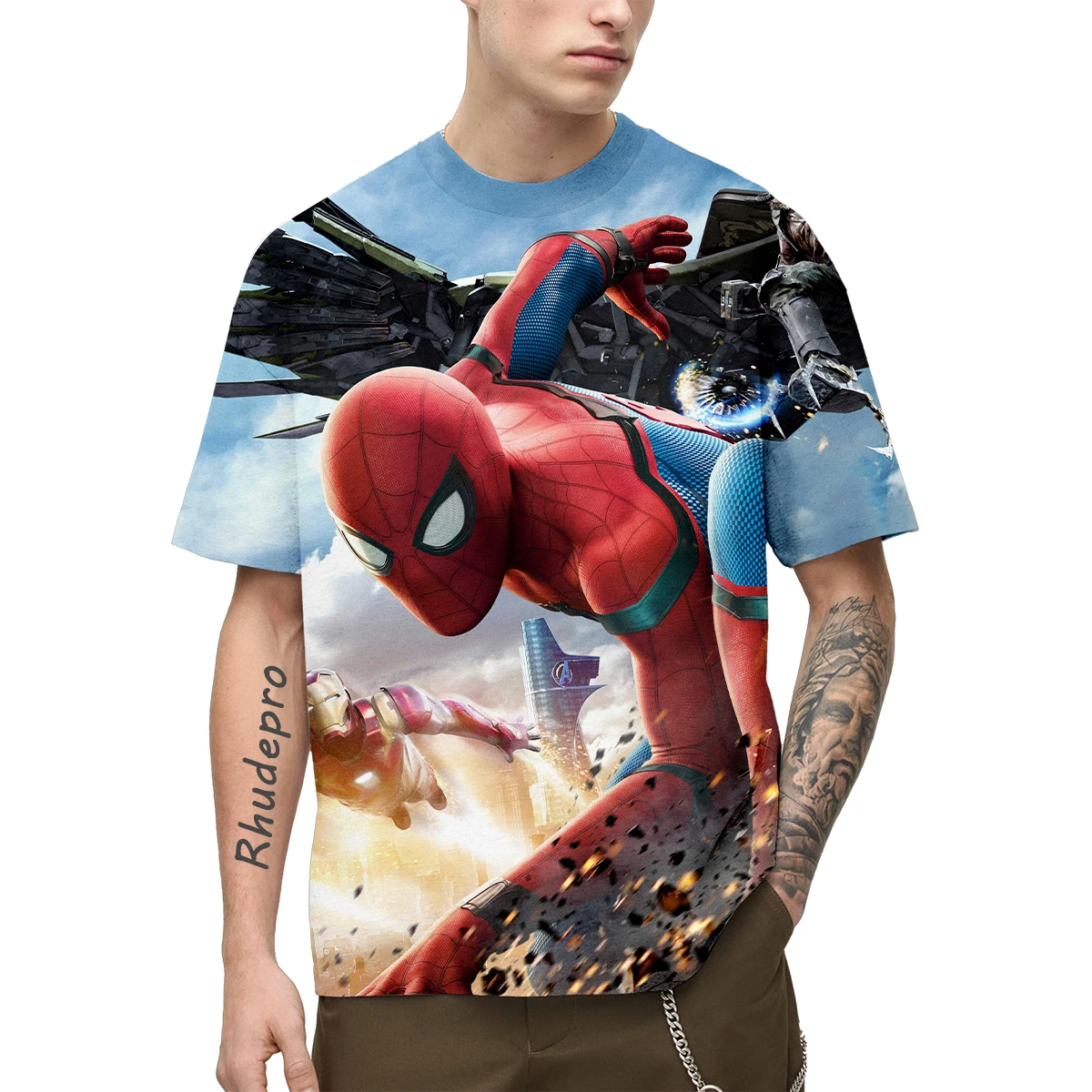 Miniso Superheroes Iron Man Captain America Spiderman T-shirt Kid T Shirts Boys Shirts Children's Short-sleeved Kids Tee Clothes