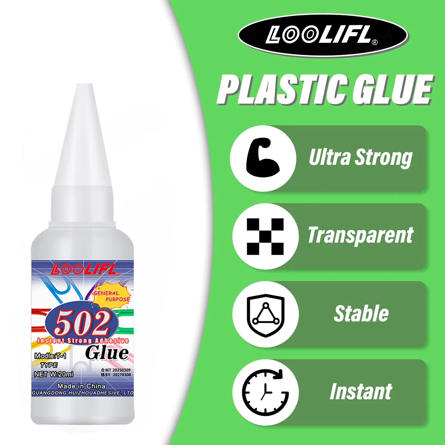 

LOOLIFL， 502 Super Glue, instant adhesive, professional for daily repair, plastic, toys, wood, handmade, transparent and odorles