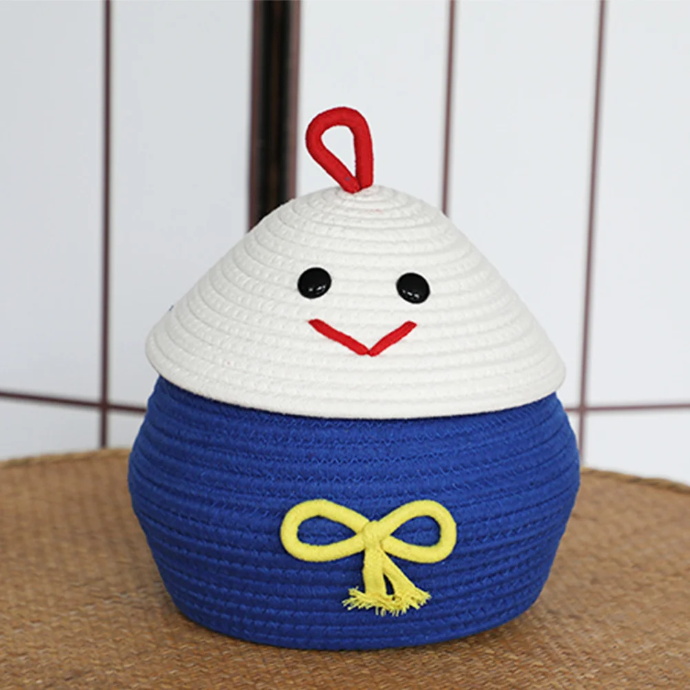 

Lidded Cotton Rope Storage Basket Cartoon Design Desktop Organizer Multipurpose Sundries Container Portable Basket