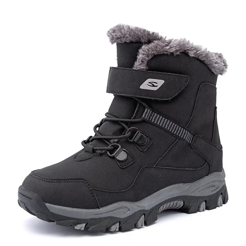 5-12 Winter Warm Fur Snow Boots Children Furry Shoes Boys Girl Non-slip Leather Autumn Waterproof Kids Boots Child Sneaker Furry