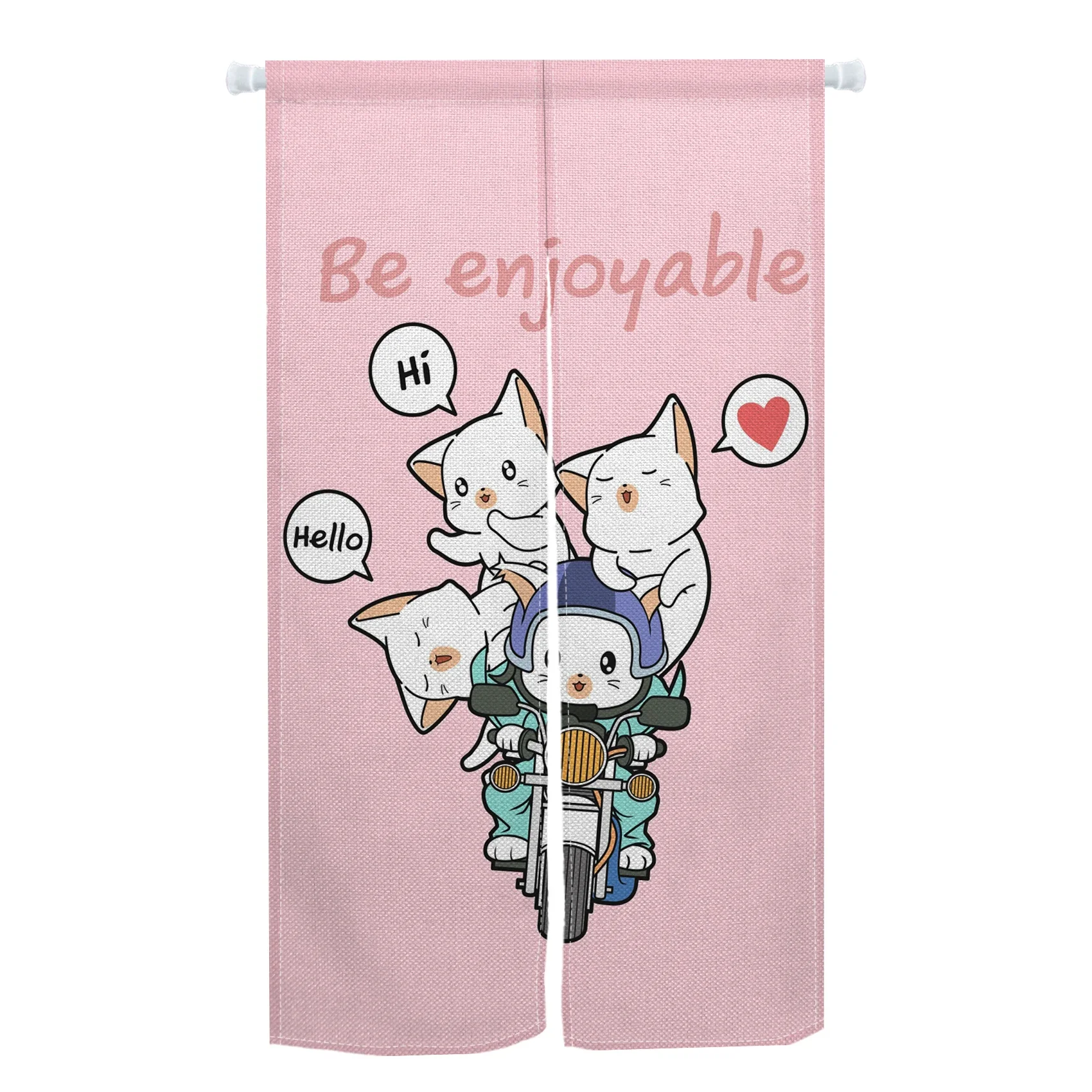 

Pink Cute Cat Door Curtains Japanese Lucky Cat Bedroom Living Room Doorway Partition Curtain Home Kitchen Hanging Half Curtains