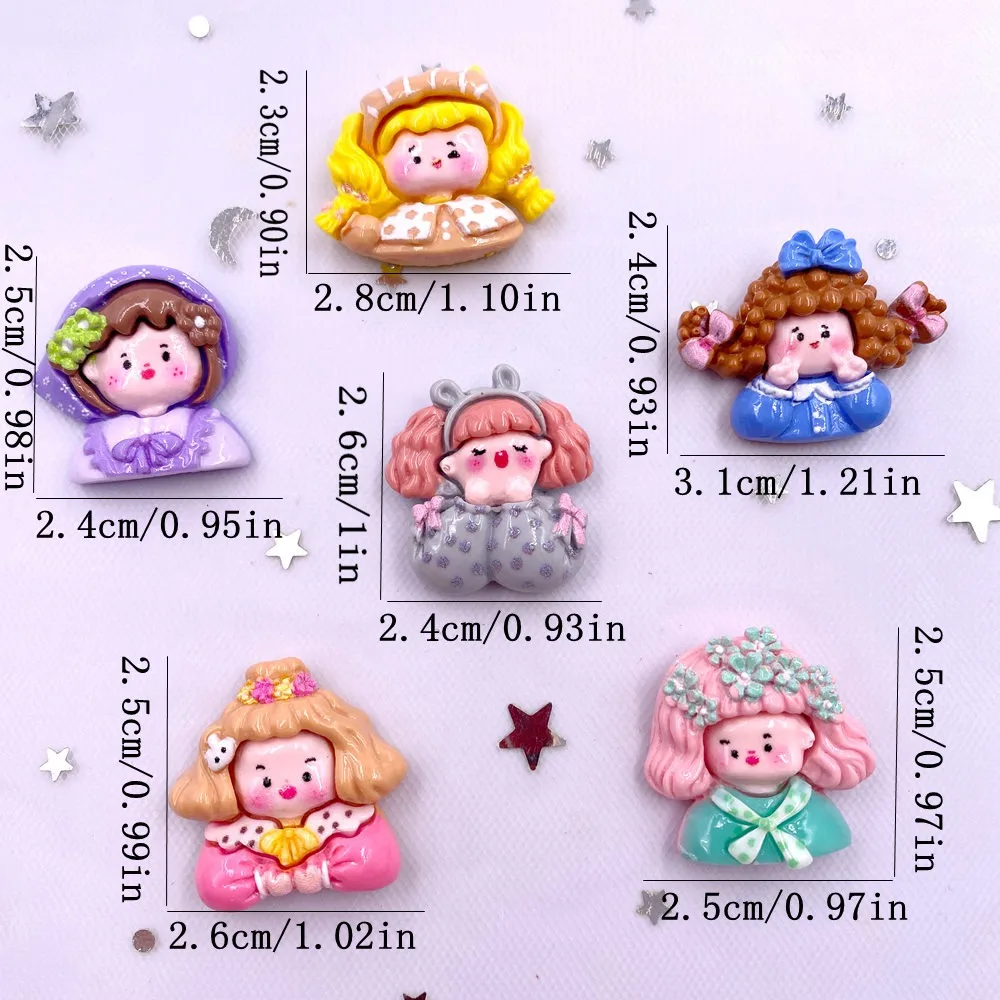 10PCS Kawaii Resin Colorful 3D Cartoon Flower Bow Girl Flat back Stone Figurines Scrapbook DIY Keychain Decor Accessories Crafts