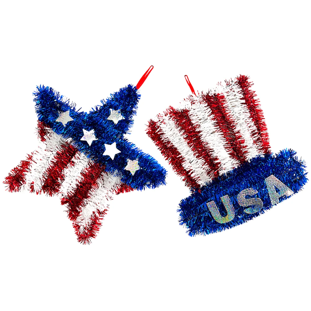 

2pcs Red White Blue Wreaths Patriotic Door Decorations for 4th of July Holiday Plastic Hanging Ornaments Front Gate