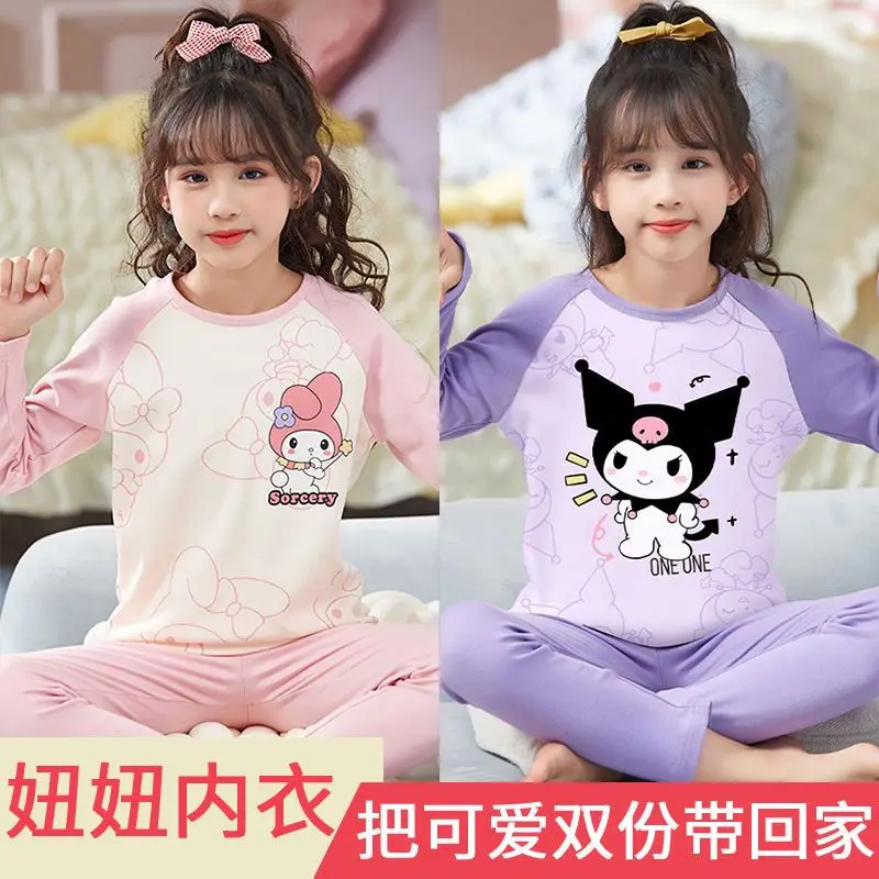 

2pcs Kuromi Cinnamoroll Anime Kawaii Sanrio Underwear Shirt Pants Two-piece Set Cute My Melody Home Pajamas Gifts for Kids