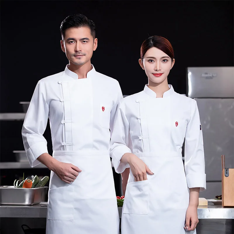 

Рабочая одежда для поваров с боковыми кнопками, на осень и зиму, подходит для отелей, ресторанов, столовых и кухонных зон, с длинными рукавами.