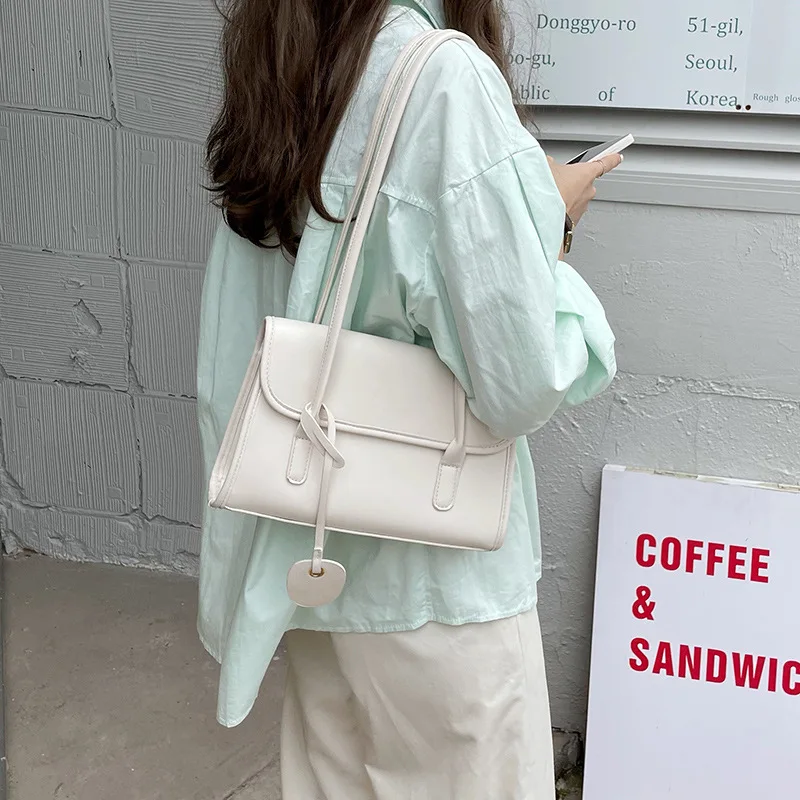 Fashion Women Small Tote Shoulder Bag Retro Design Ladies Clutch Purse Handbags Solid Color PU Leather Female Underarm Bags