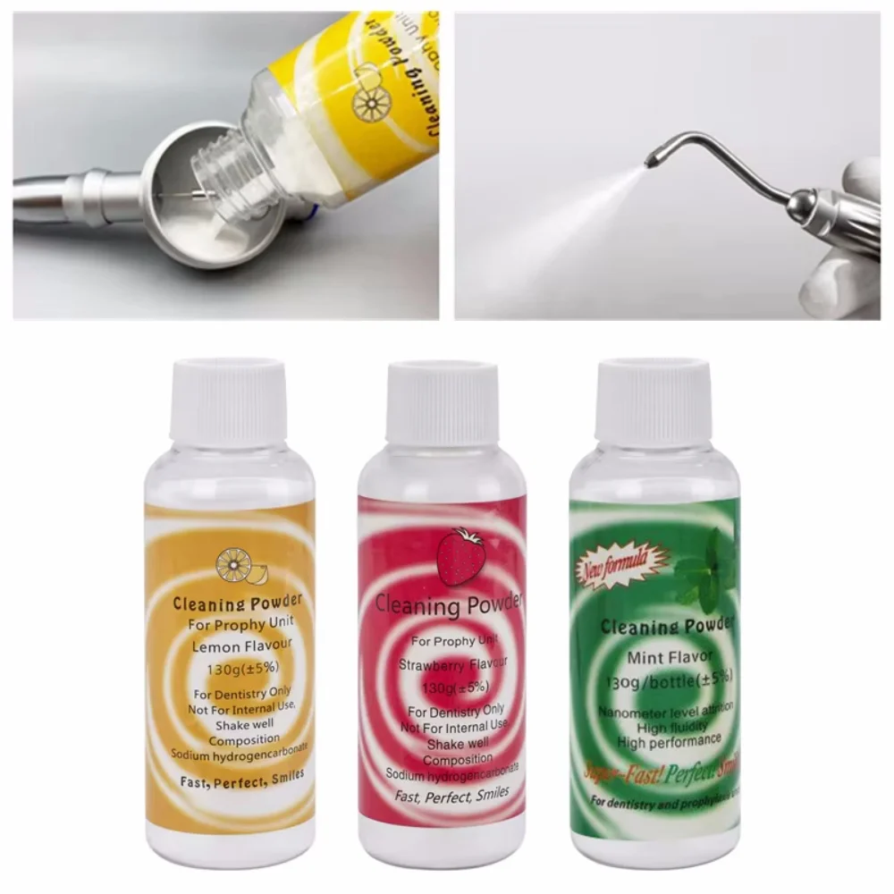 

130g Dental Cleaning Powder Air Jet Flow Teeth Polishing Prophy Plaque Stain Removal Oral Care Tooth Whitening Essence 3 Flavors