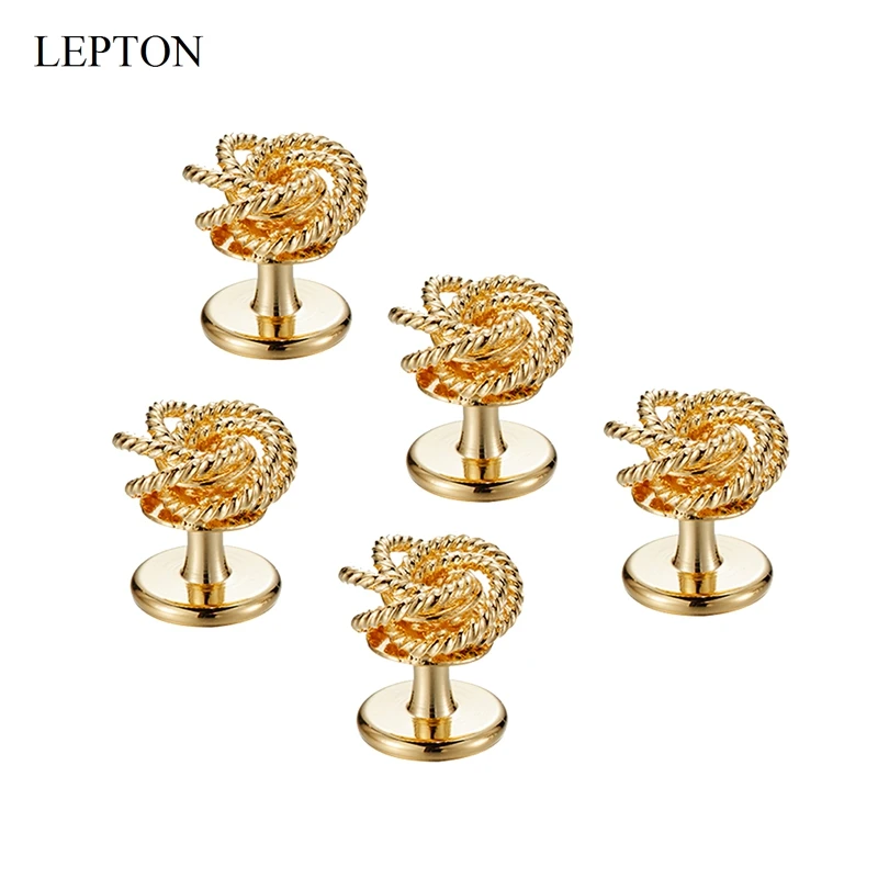 Low-key Luxury Metal Knots Cufflinks Tuxedo Studs Sets Lepton 14K Gold Color Plating Cuff links Collar Studs Cufflink For Mens