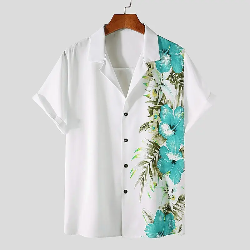Fashion 3D Flower Pattern Shirts For Men Summer Boutique Short Sleeve T-Shirts Casual Lapel Button Tops Comfortable Loose Blouse