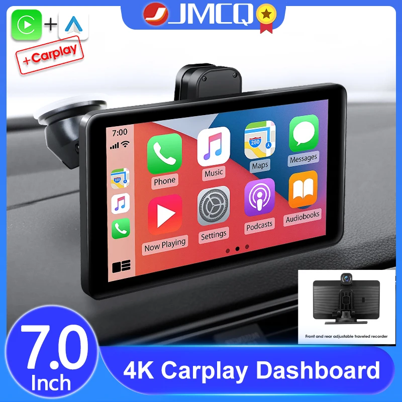 

JMCQ 7 inch Car DVR Dashcam 4K Carplay Android Auto Front and Rear Camera Dashboard WIFI Driving Recorder Dual Lens Mirror-link