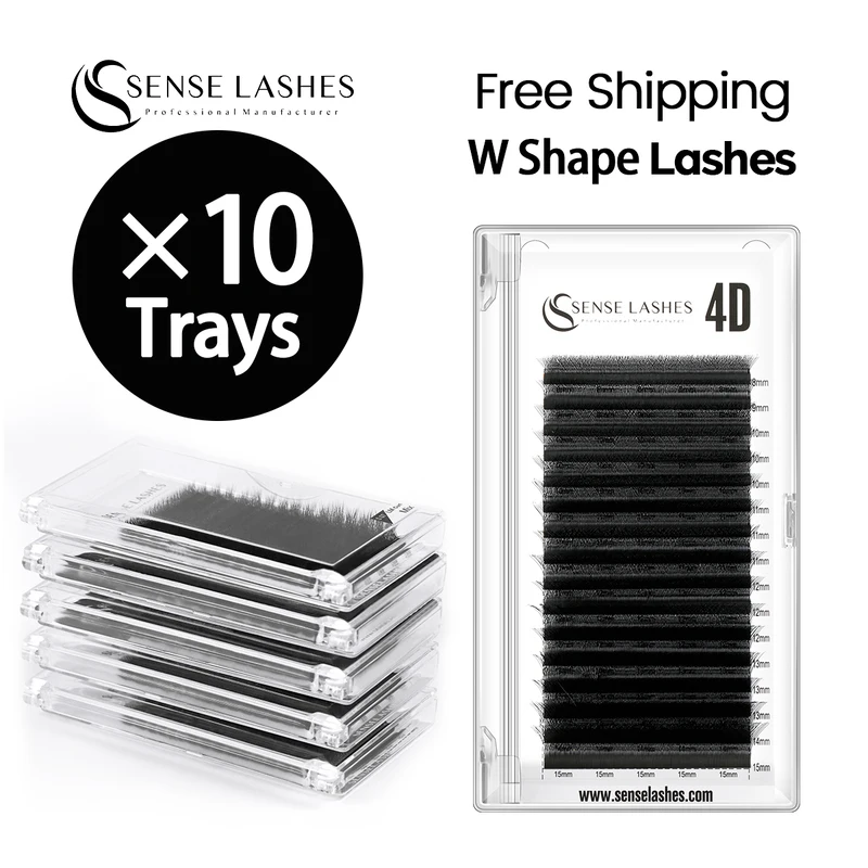SENSE LASHES W Shape Eyelash 3D 4D 5D 6D W Lashes Automatic Flowering Natural Soft Full Dense Premade Fans for Beauty Makeup