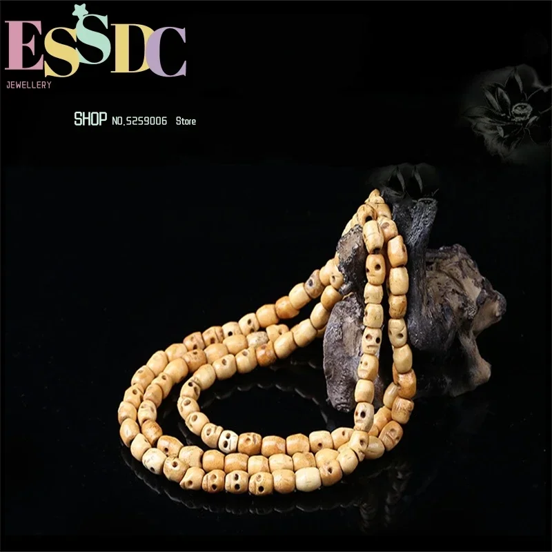 Natural Cow Bone Hand Carved Skull Beads 108 Necklace Tibetan Rosary Accessories