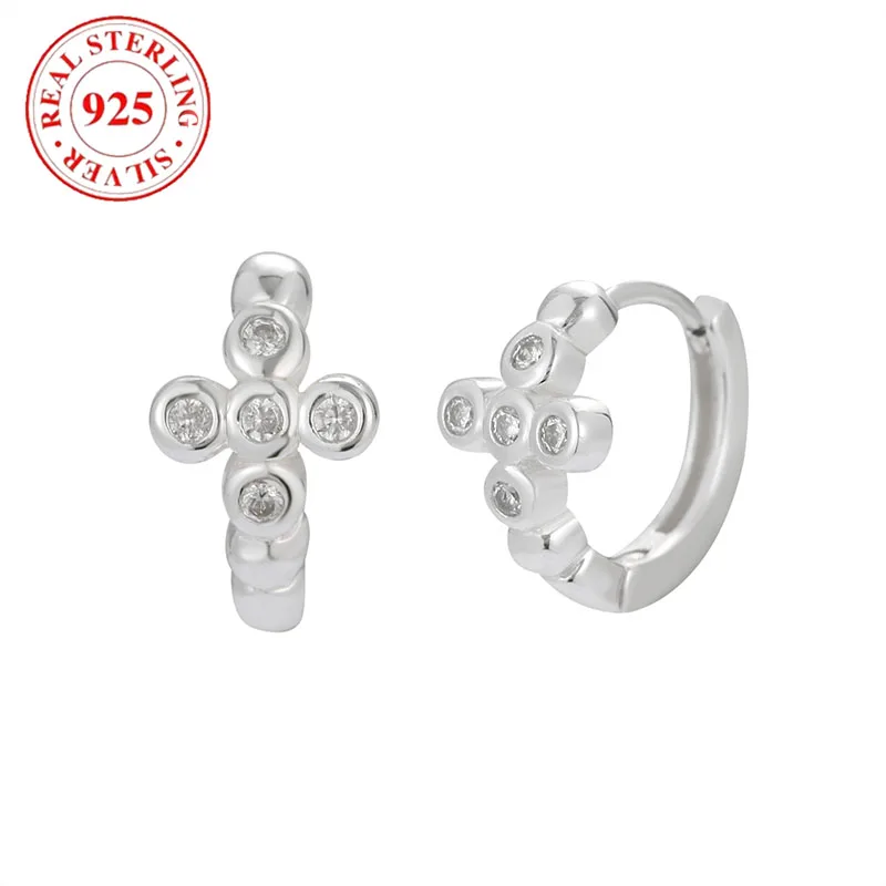 

925 Sterling Silver Beads with Zirconia Cross Women's Earrings Hypoallergenic Suitable for Women Simple Fashion Jewelry Gift