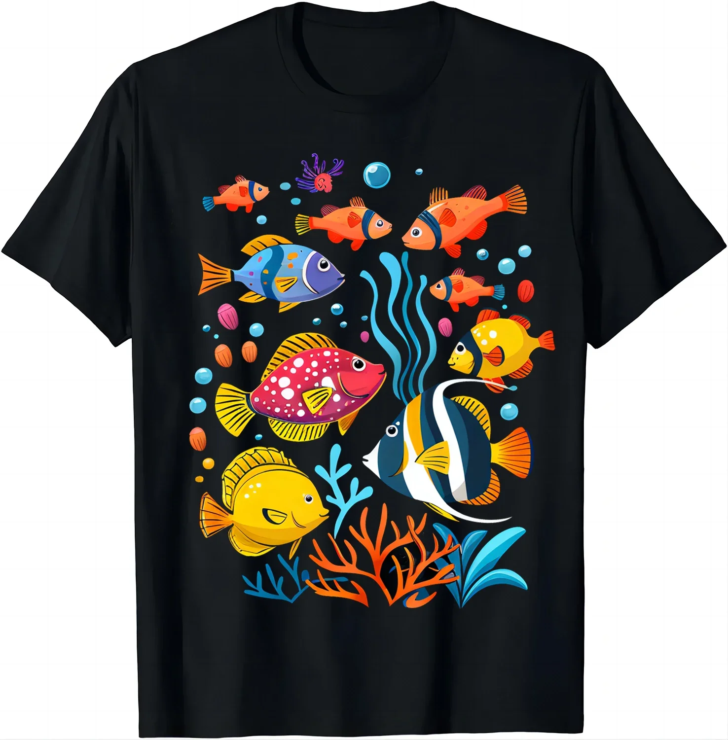 Underwater Wonderland Tee - Colorful Fish Abound Shirts  Men Clothing Tops Funny Graphic T Shirts  Camisas Streetwear