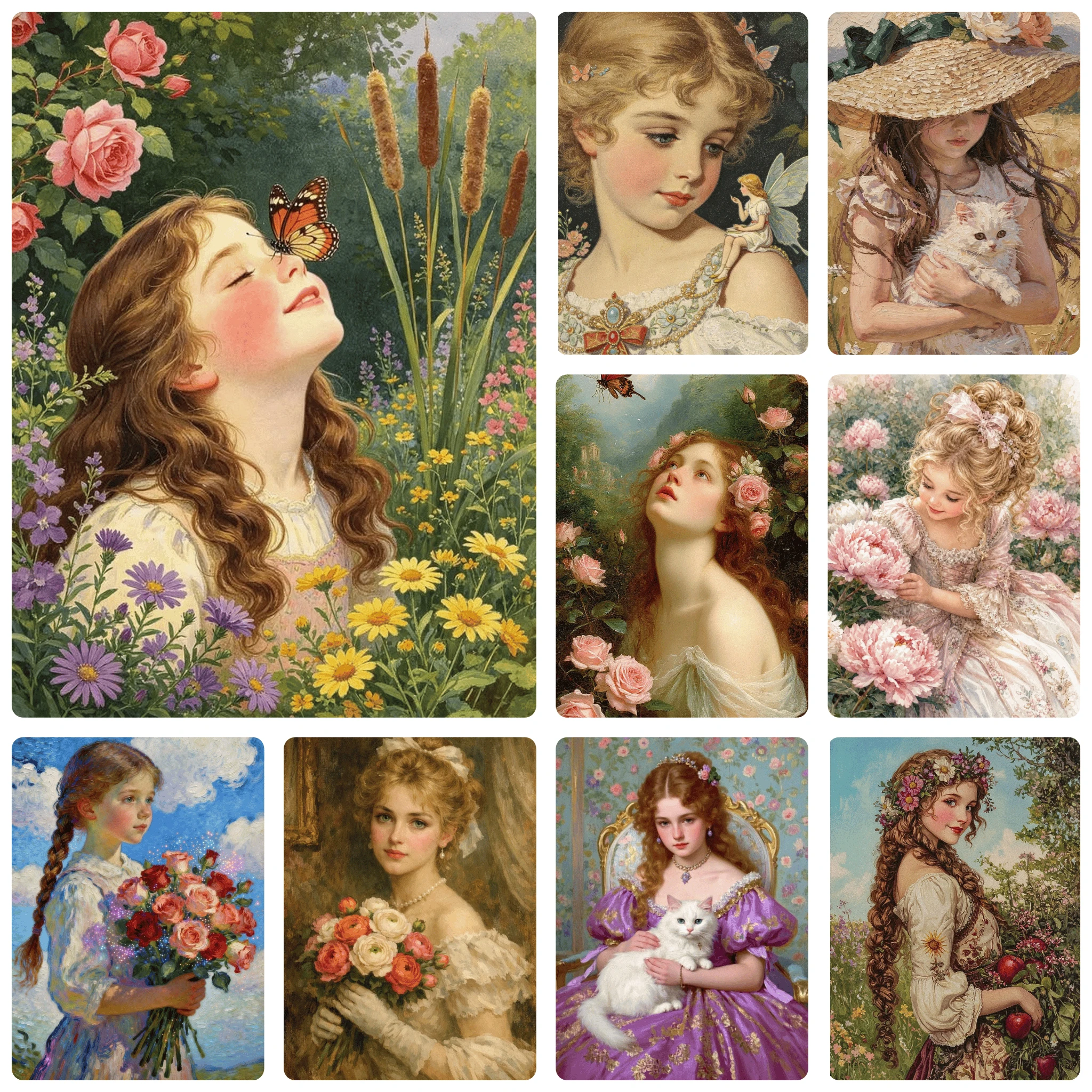 DIY Vintage Lass Butterfly Cat Mixed Wild Floral Meadow Diamond Painting Mosaic Handmade Art Exquisite Home Decoration
