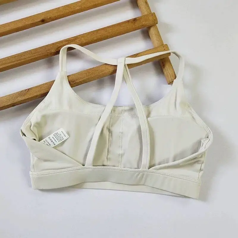 Damen-Sport-BH mit Schnelltrocknungsfunktion, Dreieck-Design, dünnem Gurt, gerafftem Yoga-Top mit Schönheitsrücken für Frühling und Sommer – Detail 6