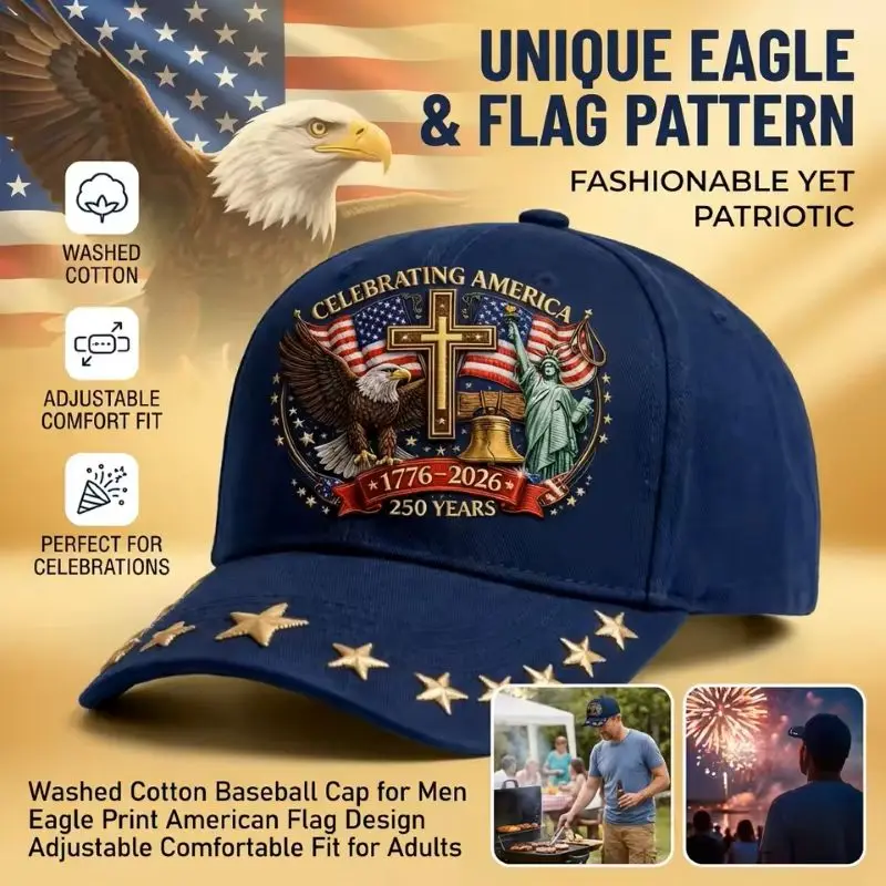 

1776-2026 American Flag Print Hat Baseball Cap Patriotic Outdoor Washed Cotton Eagle Quick Dry Breathable Adjustable cap men