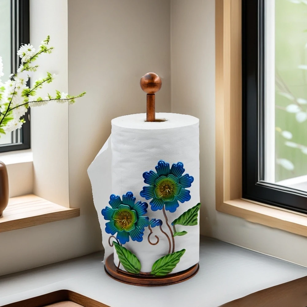 Vintage Sunflower Paper Towel Holder Metal Organizer For Kitchen Countertop Bath Home Decoration Paper Towel Storage Rack