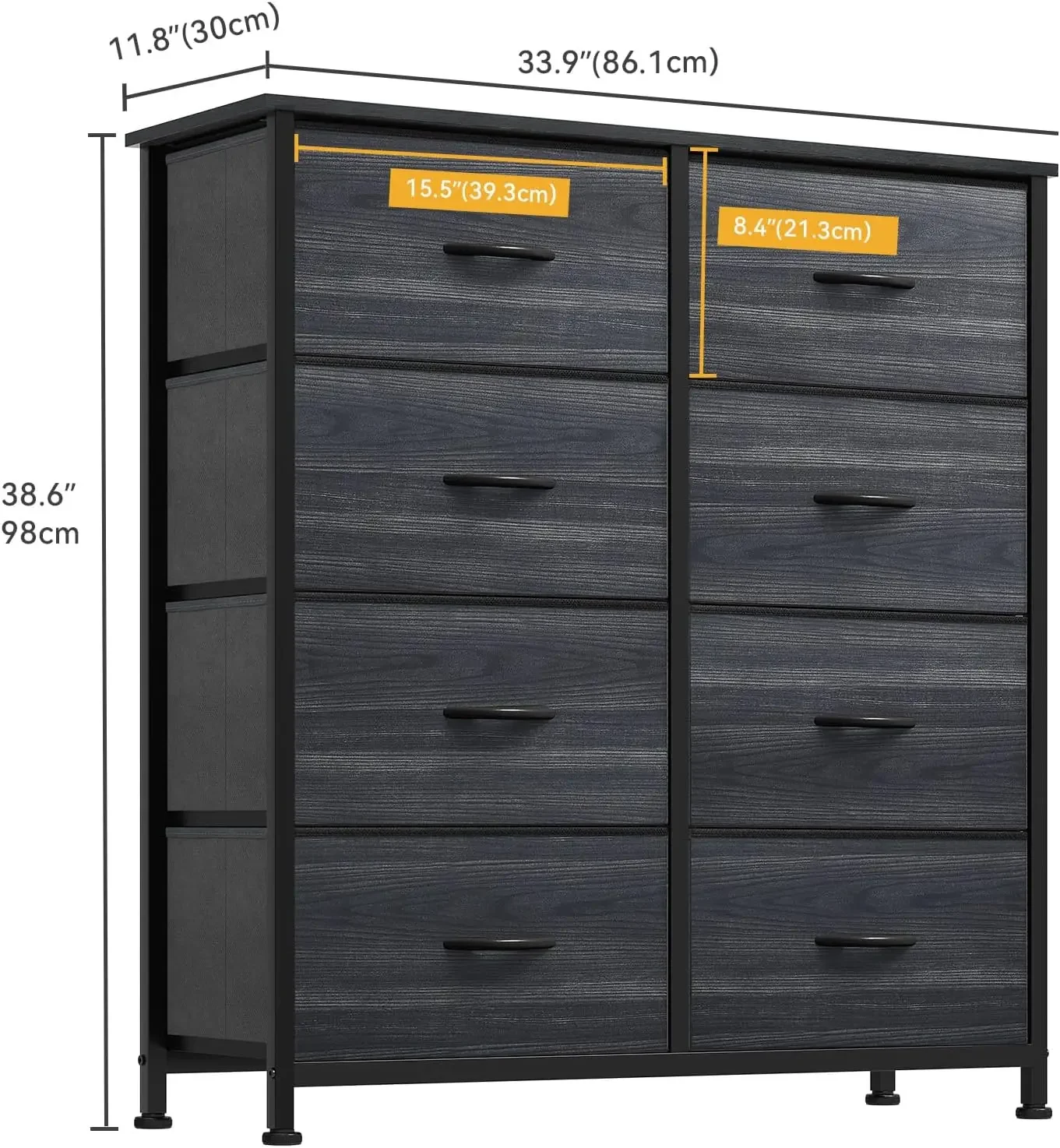 Fabric Dresser with 7 Drawers, Black Dresser & Chest of Drawers, Storage Tower with Large Capacity, Organizer Unit for Bedroom,