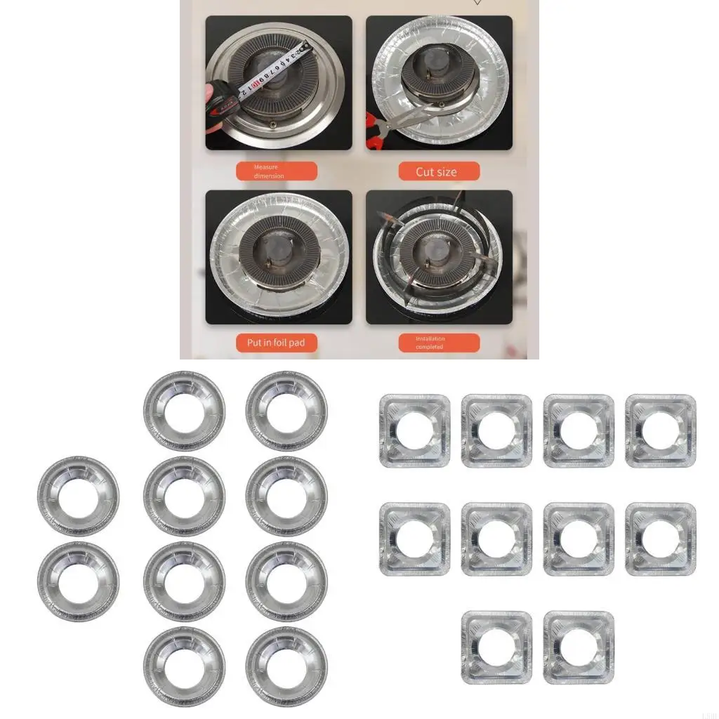 L9BE 10Pieces Tin Stove Burners Liners Gas Oven Covers Reusable Stove Liners Kitchen Tool Perfect for Clean Cooking Surfaces