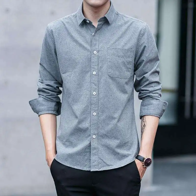

Slim Fit Long Sleeve Oxford Shirt Men's Casual White Shirt Korean Style Handsome Trendy Spring Autumn New Arrival Collar