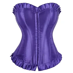 Victorian Corset Bustier Satin Overbust Burlesque Corset Costume Plus Size Strapless Corsets for Women Fashion Purple White