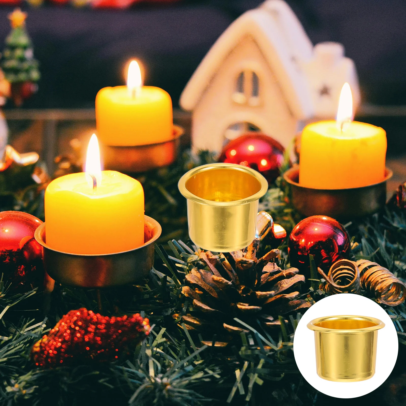 

25Pcs Heavy Duty Aluminum Cups: Gold Finish Holders for Indoor Outdoor Christmas Decor Wax Protector Reusable