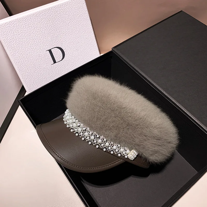 2026 Women Beaded‑Embroidered Flat‑Top Hat, Retro British Short‑Brim Beret Cap, Fashion Versatile Winter Peaked Headwear
