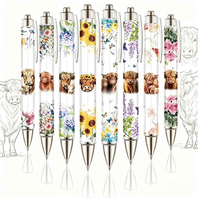 

6pcs Highland Cow Country Theme Ballpoint Pen, Party Gift, Office Writing, Gift Pen, School Home Supplies Stationery