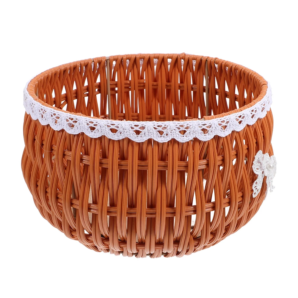 

Grey Round Imitation Rattan Basket Rustic Woven Planter Pot Cover Indoor Outdoor Decorative Flower Storage Seagrass Basket