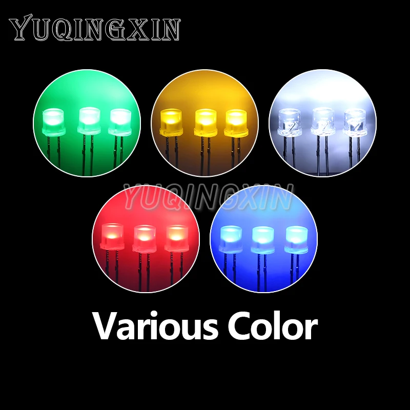 100pcs 5mm Flat Top White Red Yellow Blue Green Assorted Kit Lamp Diode LED Ultra Bright Bulbs Emitting Diode F5 DIY Light