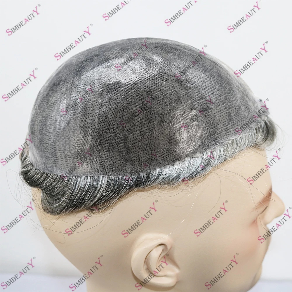 1B80 1B65 1B40 100% Human Hair Toupee with Gray Hair Natural Hairline Cheap Durable Full Skin Base Capillary Prosthesis Man Wig