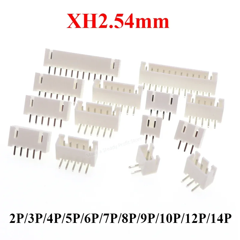 10/30/50Pcs/lot XH2.54 Connector 2.54mm Pin Header XH2.54-2P/3P/4P/5P/6P/7P/8P/9P/10P/12P/14P Straight/Curved needle